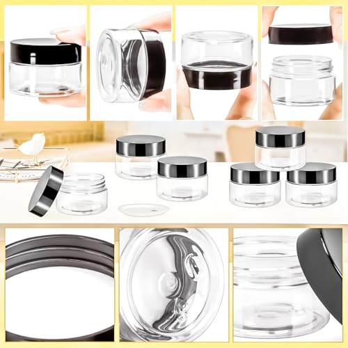 16 Pack 2oz Plastic Jars Containers, 60ml Travel Size Container Jars with Lids, 60g Small Travel Cosmetic Container Jar for Toiletries Cream Makeup Cosmetic Sample Slime Lip Salves Balm Lotion - color: Black, size: 2oz