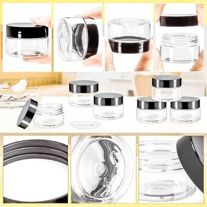 16 Pack 2oz Plastic Jars Containers, 60ml Travel Size Container Jars with Lids, 60g Small Travel Cosmetic Container Jar for Toiletries Cream Makeup Cosmetic Sample Slime Lip Salves Balm Lotion - color: Black, size: 2oz