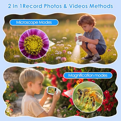 4K 1000X Handheld Digital Microscope for Kids with 2.0" IPS Screen(White) - color: White