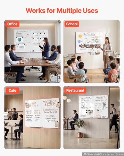 VEVOR Glass Dry Erase Board 72 x 48 in White Magnetic Whiteboard - color: White, size: 72"W x 48"H