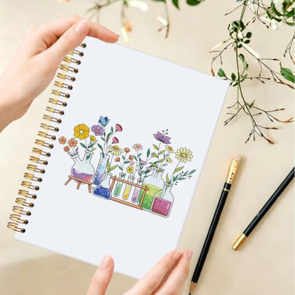 Science Teacher Spiral Notebook Journal,Science Teacher Gifts,A5 - color: Floral Beakers