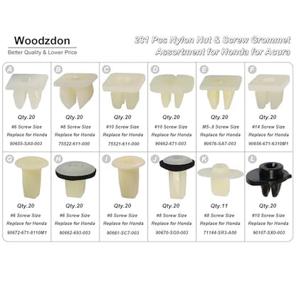 231pcs Headlight Adjusting Screw Nylon Nut Bumper Grommet #6, #8, #10, #14 - size: 12 Size 231pcs
