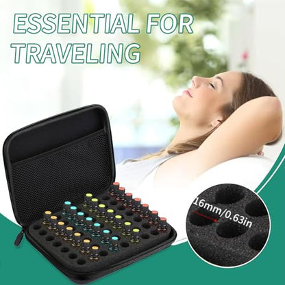 63 Slots Essential Oil Carrying Case, 1-3ml vial portable Essential Oil Storage Bag Case Box, Hard EVA Shell Impact and Leak Proof Large Capacity Organizer with Carrying Handle (Black) - color: Black