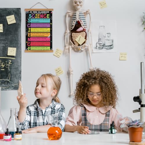 HPNIUB Science Classroom Wall Art With Wood Magnetic Poster Hanger, Positive Chemistry Poster (15.7’’X25.2’’), Experiment Quote Canvas Art Painting for Bulletin Board Laboratory Kids Playroom Classroom Decor