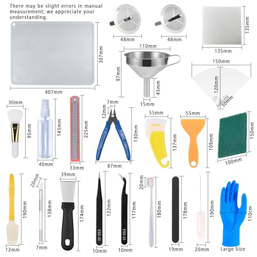 52 Pcs Resin 3D Printing Tool Kit with 304 Stainless Steel Resin Filter Funnel，Silicone Pad, Scraper，Tweezers & Cleaning Tools | Accessories for Model Removal, Resin Recycling & Post-Processing