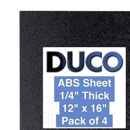 Duco ABS Plastic Sheet 1/4" (6mm) Thick 12" x 16" - 4 Pack of USA-Made Textured & Matte ABS Black Sheet - Heat Moldable Plastic Panel for Home Decor, Crafts, Robotics, DIY Projects and Industrial - size: 12" x 16"