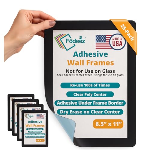 8.5 x 11 Adhesive Wall Frames - Peel & Stick Picture Frame, Wall Sign Holder, Paper & Letter Protector Sheets, Reusable Picture Frame, Dry Erase, Non Magnetic & Non Acryclic - Black, Pack of 25 - color: Black 25