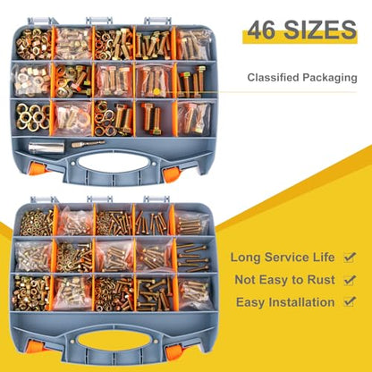 1085pcs Metric Bolt Assortment Kit -8.8 Grade, M4 M5 M6 M8 M10 M12 Heavy Duty Hex Bolts, Nuts Kit with Universal Socket, Yellow Zinc Plating, Durable Storage Case for DIY, Automotive, Length:12-40mm - size: M4 M5 M6 M8 M10 M12-1085pcs