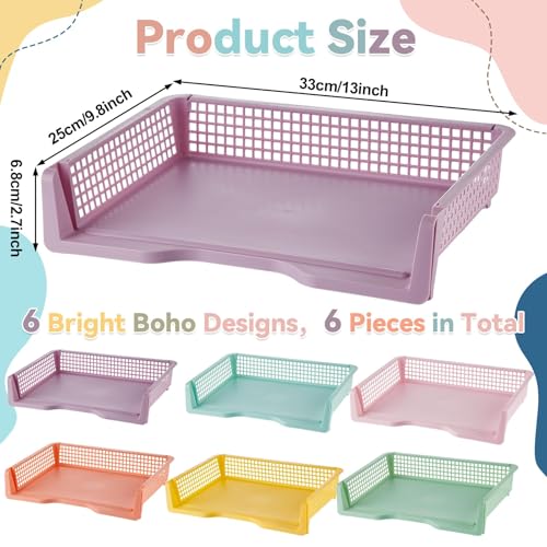 gisgfim 6 Pcs Turn in Trays Classroom Pastel Paper Tray for Classroom Organization and Storage Stackable Plastic Book Baskets Turn in Bins Teacher Organizers for Library Drawers School Office Desk - color: Pastel