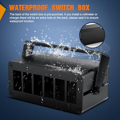 Nilight 6 Gang Rocker Switch Box Detachable Housing 6 Holes Aluminum Panel - color: Black-Switch Box Only, size: 6 Gang