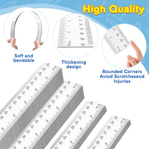 32 Pack Clear Plastic Ruler 12 Inch, Rulers Bulk for Classroom, Transparent Ruler with Centimeters and Inches, Drawing Tool Metric Rulers for Kids, Ideal Back to School Office Home Supplies