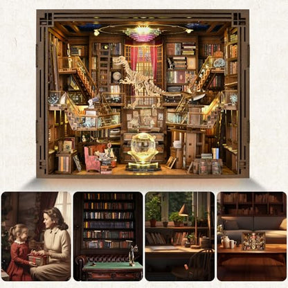 MiniCity Book Nook Kit, DIY Miniature Dollhouse Booknook Kit with Led Light and Dust Cover (Beyond Library Max) - color: Multicolor