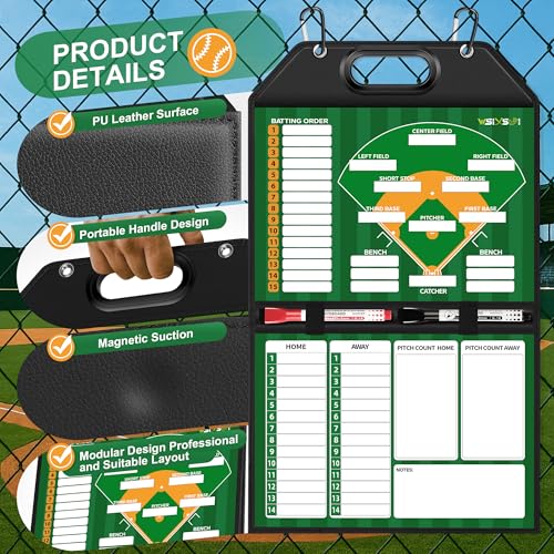 Magnetic Baseball Lineup Board, Foldable Clipboard for Coaches - style: Baseball