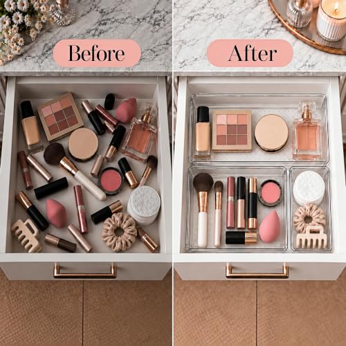 12 Pack Large Clear Drawer Organizer Trays, 3 Sizes, Non-Slip - size: 12 Pack