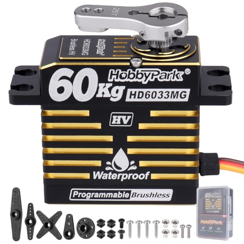 HobbyPark 828oz-in 60kg Servo High Torque Waterproof RC Steering Servo Metal Gears Stainless Steel Aluminum Case for 1/6 1/7 1/8 1/10 RC Crawler Car Truck Buggy HV, Powerful & Fast (Brushless Motor)