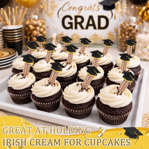 Glenmal 48 Sets 4ml Graduation Cupcakes Pipettes, Plastic Pipettes Dropper for Cupcakes with Grad Caps Disposable Mini Flavor Liquor Infuser Squeeze Dropper for Cupcake Ice Cream Grad Decoration - style: Graduation