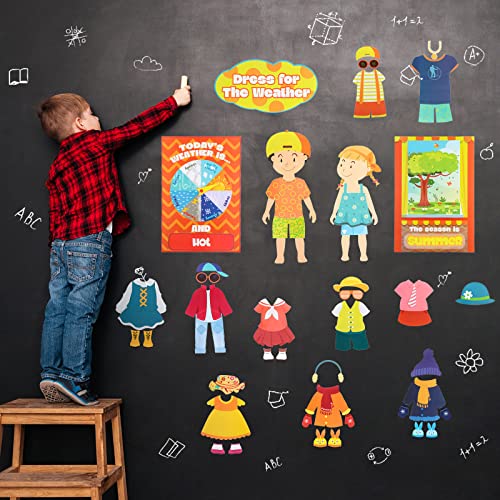 Spakon 103 Pieces Weather Chart Bulletin Board Set for Classroom Dress Weather Chart for Preschool Decoration Seasonal Bulletin Board Cutout Set for 100th Day of School Wall Decor (Nice Style) - style: Nice Style