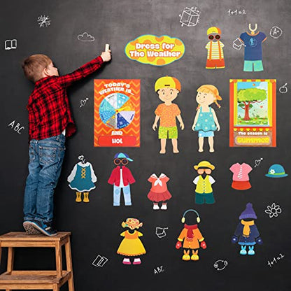 Spakon 103 Pieces Weather Chart Bulletin Board Set for Classroom Dress Weather Chart for Preschool Decoration Seasonal Bulletin Board Cutout Set for 100th Day of School Wall Decor (Nice Style) - style: Nice Style