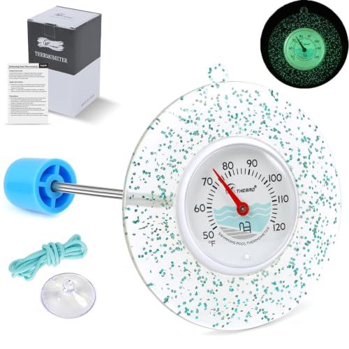 Glow Dial Floating Pool Thermometer Easy Read - Glitter Water Temp Gauge - color: Pool Thermometer - Green