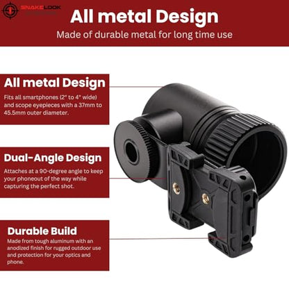 Universal Phone Scope Adapter – Side Mount Design Smartphone Scope Mount – Hunting, Birding, Target Shooting, Aiming, Sighting – All-Aluminum Black Frame Camera Mount - Sidewinder Scope Phone Adapater