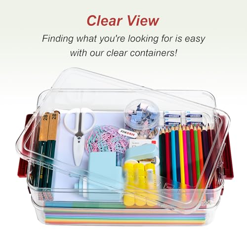 CATOOMUU 2-Pack 9x13 Clear Plastic Project Case Stackable Storage Box - color: Large-Red-2-Pack