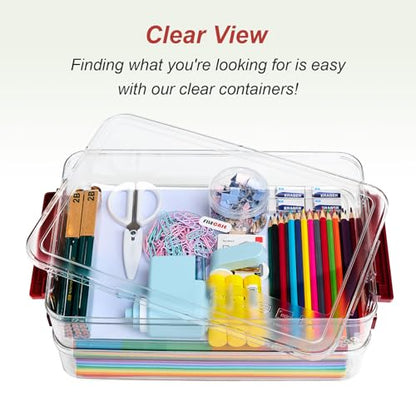CATOOMUU 2-Pack 9x13 Clear Plastic Project Case Stackable Storage Box - color: Large-Red-2-Pack