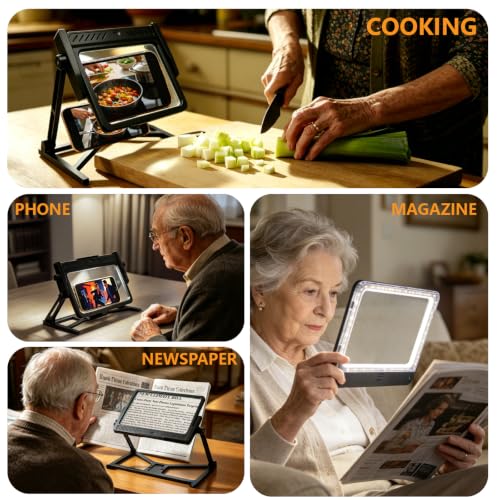 Large Magnifying Glass with Phone Stand, Full Page Magnifier for Reading