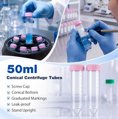 Xuhal 100 Counts 50ml Centrifuge Tubes, 28 x 116 Mm, Plastic Tubes, Pink - color: Pink