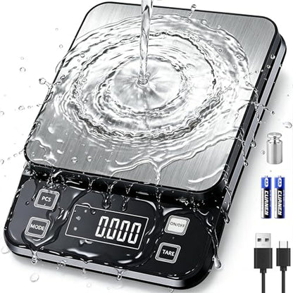 IPX7 Waterproof Food Scale 0.1g Precision Kitchen Scale, 10kg/22lb Digital Food Scale USB Rechargeable, Backlight Gram Scale Stainless Steel & Washable Digital Scale for Cooking, Baking,Weight Loss - style: IPX7_Rechargeable_22lbs