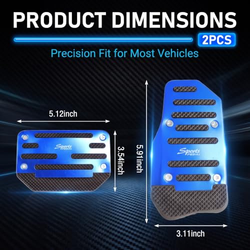 2 PCS Car Pedal Covers, Aluminum Alloy Non-slip Brake Throttle Pedal Covers Kit, Anti-rust Stripes Automatic Treadle Protector with "Sports", Universal for Most Cars, Trucks, Vans (Blue) - color: Blue