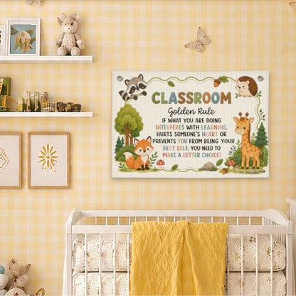 Woodland Classroom Golden Rule Decor Canvas Wall Hanging Banner, - color: 03-Classroom Golden Rule - Woodland Theme