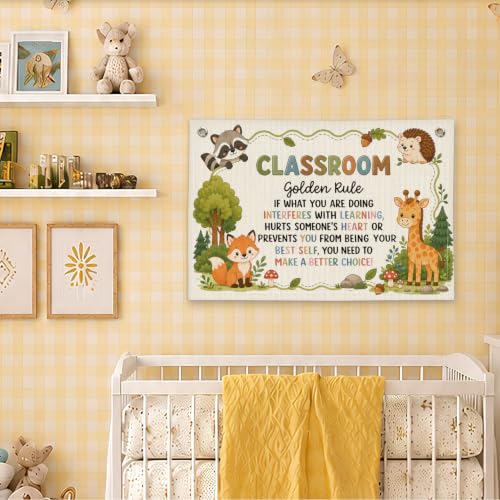 Woodland Classroom Golden Rule Decor Canvas Wall Hanging Banner, - color: 03-Classroom Golden Rule - Woodland Theme