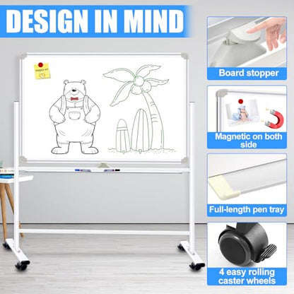 Dry Erase Board with Stand 36"x24" Double-Sided Magnetic Mobile whiteboard - style: Double-sided 36x24 Inches