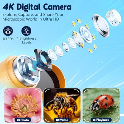 Odatay 2.4" 4K 1000X Digital Kids Microscope with 32G Card 12 Slides Yellow - color: Yellow