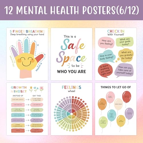 12Pcs Mental Health Posters For Classroom School Counselor Office Decor