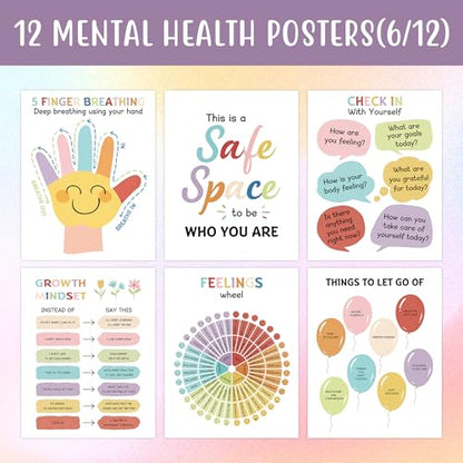12Pcs Mental Health Posters For Classroom School Counselor Office Decor