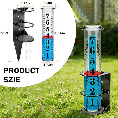 JMBay Rain Gauge Outdoor,7" Rain Gauges Outdoors Best Rated with Metal Rack Holder, Freeze Proof Rain Measure Gauge, Easy to Read with Red Float, Large Font Plastic Replacement Tube for Yard Garden