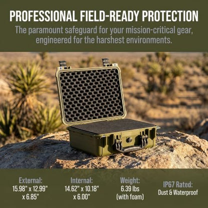 MEIJIA All Weather IP67 Waterproof Hard Camera Case,Hard Protective Case,Hard Case with Customizable Foam,Fit Use of Drones,Camera,Equipments,Pistols(Green,15.98x12.99x6.85inches) - color: Green, size: 15.98x12.99x6.85inches