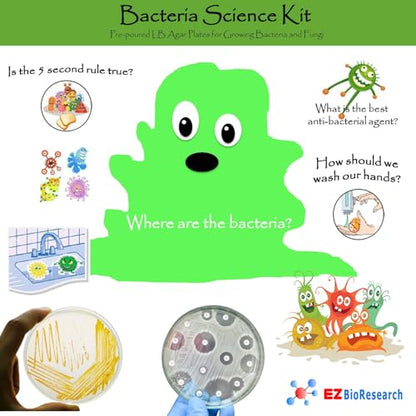 Bacteria Science Kit (IV) (Gift Pack): Prepoured LB-Agar Plates and Cotton Swabs. Exclusive Free Science Fair Project E-Book Packed with Award Winning Experiments. (IV Gift Pack)