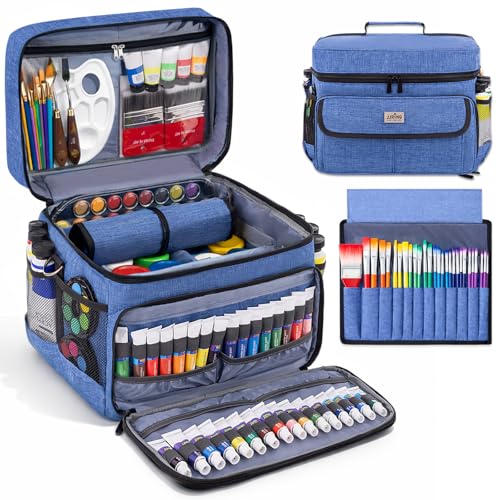 JJRING Acrylic Paint Organizer Bag With Adjustable Dividers, Blue - color: Blue