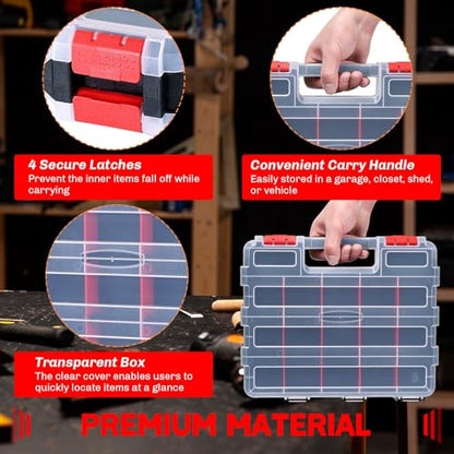 Small Parts Organizer 2Pack Storage Case Tools Box 34-Compartments - color: Red
