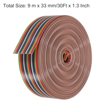 MECCANIXITY 1 Pcs 25 Pin Flat Rainbow Ribbon Cable 30 Ft 1.27mm Pitch Breadboard Jumper Wires for Electronic Projects - size: 30 Ft, style: 25P