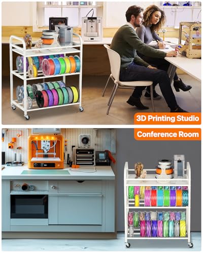 AHOWPD 3D Printer Filament Storage Rack, Rolling Cart for 40pcs Filaments - color: White