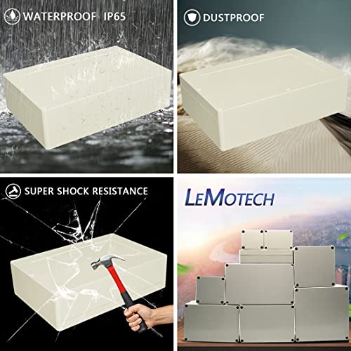 LeMotech Waterproof Dustproof IP65 ABS Plastic Junction Box Universal Electric Project Enclosure Pale Gray 15 x 10.2 x 4.13 inch (380 x 260 x 105 mm) - size: 15"x10.2"x4.13"