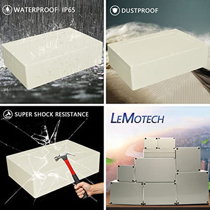 LeMotech Waterproof Dustproof IP65 ABS Plastic Junction Box Universal Electric Project Enclosure Pale Gray 15 x 10.2 x 4.13 inch (380 x 260 x 105 mm) - size: 15"x10.2"x4.13"