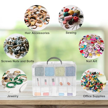 Guyuyii 58 Pcs Transparent Bead Organizer with Portable Handle and Labels - color: White