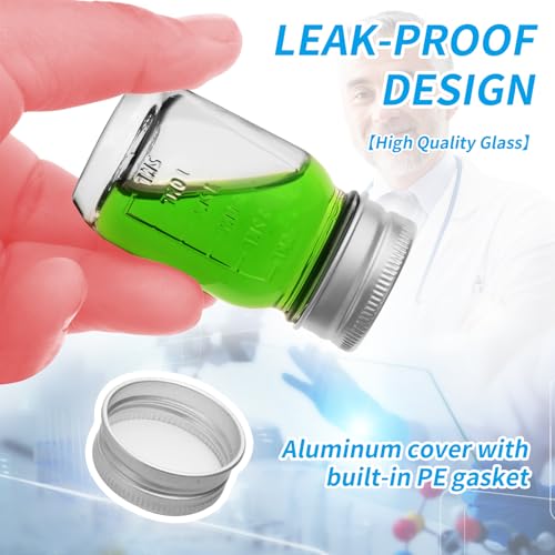 4Pcs Glass medicine bottles 1oz 30 ml Glass Reagent Bottles Transparent Sample Jar,Wide Mouth,Screw Cap with Scale for Home, Argent Lid (4)