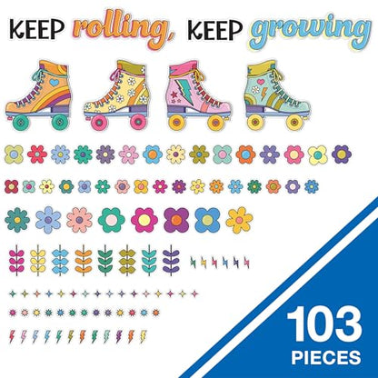 Happily Ever Elementary Retro Remix 103pc Motivational Bulletin Board Set - color: Roller Skates