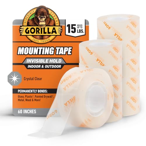 Gorilla Tough & Clear, Double Sided Mounting Tape, Weatherproof, 1" x 60", Clear, (Pack of 12) - size: (Pack of 12)"