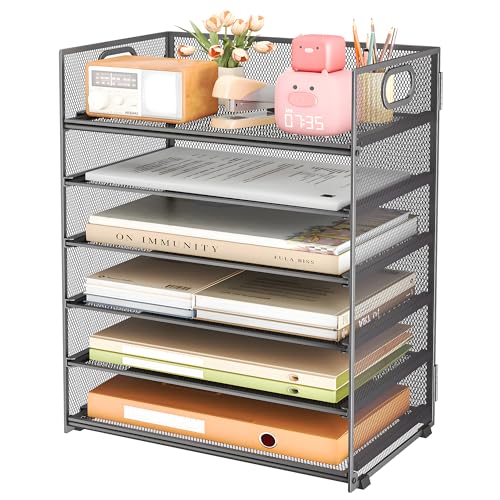 6 Tier Paper Organizer with Handle,Construction Teacher Desk Decor,Gray - color: Gray